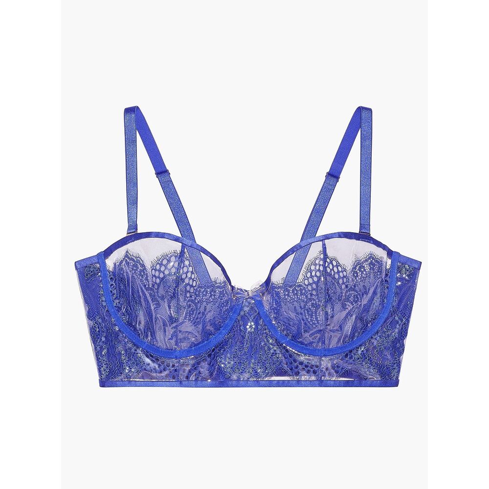NWT Savage x Fenty Hyper Real Lace and Vinyl Bustier in Blue Cyber Cafe, Small
